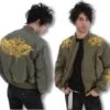 Olivgrüne Muai Bomber Jacke Small -Halloween Kostüme Rabatte GO1199 Olivegruene Bomberrjacke mit Goldstickerei Gothicwear Punk Fashin Alternative Klamotten EMO Fashion Bomberjacke Biker Mode 1