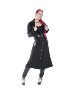 Schwarzer Frauenmantel Mit Fake-Fur Kragen