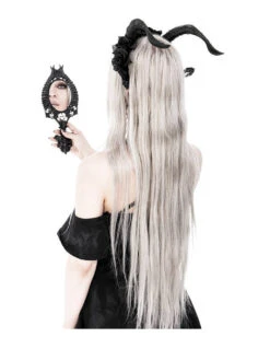 Gothic Handspiegel Mit Hörner & Pentagramm -Halloween Kostüme Rabatte gothic handspiegel mit baphomet hoerner goathic hand mirror with baphomet horns gothic deko 50591 04