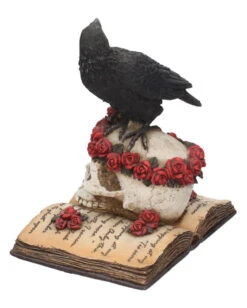 Rabe Auf Rosen Mit Totenschädel Figur 17cm -Halloween Kostüme Rabatte heartaches reflection rabe auf totenkopf mit rosen heartaches reflection black raven on skull with roses figurine 54573 03