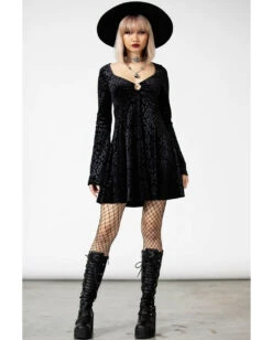 Nightcall Langarm Kleid KILLSTAR -Halloween Kostüme Rabatte killstar nightcall langarm kleid killstar nightcall longsleeve dress gothic kleid leo print gothic fashion 53344 4