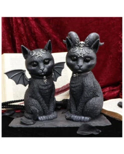 Mystische Katzenfigur Mit Ziegenhörner 26,5cm -Halloween Kostüme Rabatte okkulte katzenfigur mit ziegenhoerner occult cat figure with goat horns gothic deko halloween deko 50743 05