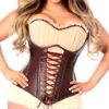 Vollbrust Korsett Kunstleder Braun-Beige 2 Vollbrust Korsett Kunstleder Braun-Beige -Halloween Kostüme Rabatte piraten vollbrust korsett braun beige schnuerr korset piraten outfit priates fullbust corset faux leather corset 38488