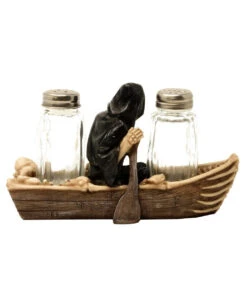 Salz & Pfefferstreuer - Sensenmann In Fähre -Halloween Kostüme Rabatte salz und pfefferstreuer grim reaper im boot salt and pepper set grim reaper in boat gothic deko 51190 04