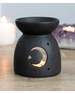 Schwarzer Duftöl Teelichthalter Mit Mond & Sterne 7 Schwarzer Duftöl Teelichthalter Mit Mond & Sterne -Halloween Kostüme Rabatte schwarze duftlampe mit mond und sterne black mystical moon cut out oil burner 50997 03