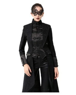 Schwarzer Langer Gothic Damenmantel Mit Spitze -Halloween Kostüme Rabatte schwarzer gothic damen langmantel black gothic long coat for woman gothic kleidung 54558 04