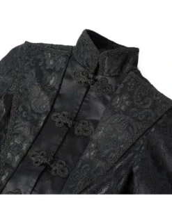 Schwarzer Langer Gothic Damenmantel Mit Spitze -Halloween Kostüme Rabatte schwarzer gothic damen langmantel black gothic long coat for woman gothic kleidung 54558 05