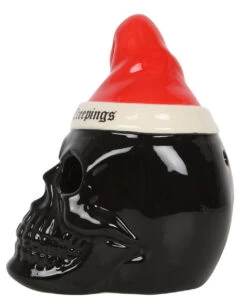 Schwarzer Totenschädel Mit Weihnachtsmütze Teelichthalter -Halloween Kostüme Rabatte schwarzer totenkopf mit nikolausmuetze black skull with santa hat gothic deko weihnachtsdeko 54280 02
