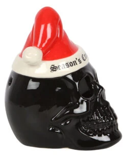 Schwarzer Totenschädel Mit Weihnachtsmütze Teelichthalter -Halloween Kostüme Rabatte schwarzer totenkopf mit nikolausmuetze black skull with santa hat gothic deko weihnachtsdeko 54280 04