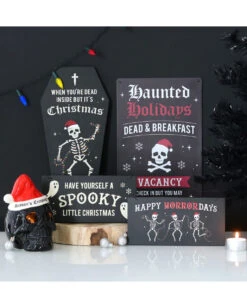 Schwarzer Totenschädel Mit Weihnachtsmütze Teelichthalter -Halloween Kostüme Rabatte schwarzer totenkopf mit nikolausmuetze black skull with santa hat gothic deko weihnachtsdeko 54280 06