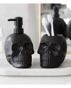 Schwarzer Totenschädel Seifenspender Aus Keramik -Halloween Kostüme Rabatte schwarzer totenkopf seifenspender black skull soap dispencer gothic wohnaccessoire 54281 06