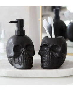 Schwarzer Totenschädel Zahnbürstenhalter Aus Keramik -Halloween Kostüme Rabatte schwarzer totenkopf zahnbuerstenhalter black skull tooth brush holder gothic wohnaccessoire 54282 05