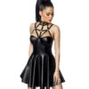 Schwarzes Wetlook Minikleid Mit Harness -Halloween Kostüme Rabatte schwarzes harness wetlook minikleid black harness wetlook mini dress gothic mode fetish kleid 52581 01