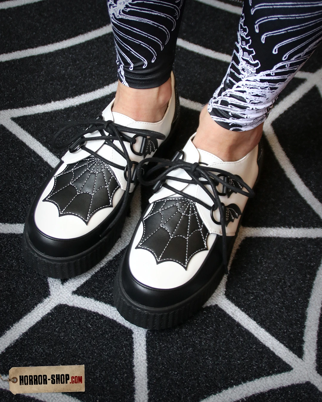 Schwarz-Weiße Spiderweb Creepers Schuhe 7 Schwarz-Weiße Spiderweb Creepers Schuhe – Bild 5
